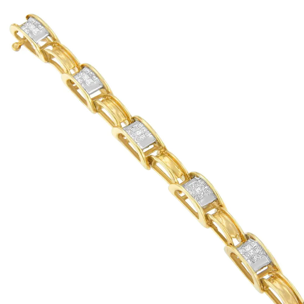 14K Yellow Gold Princess Cut Diamond Chain Link Bracelet (1.00 cttw, H-I Color, SI1-SI2 Clarity) - Bijoux-NYC Direct