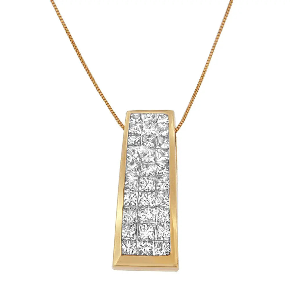 14K Yellow Gold Princess-Cut Diamond Pillar Pendant Necklace (1 5/8 cttw, H-I Color, SI1-SI2 Clarity) - Bijoux-NYC Direct