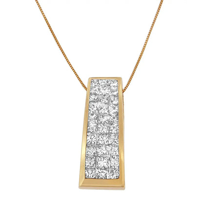 14K Yellow Gold Princess-Cut Diamond Pillar Pendant Necklace (1 5/8 cttw, H-I Color, SI1-SI2 Clarity) - Bijoux-NYC Direct