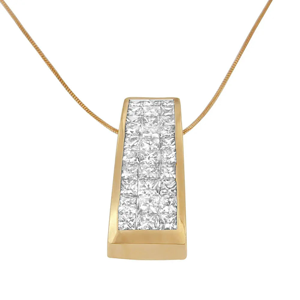 14K Yellow Gold Princess-Cut Diamond Pillar Pendant Necklace (1 5/8 cttw, H-I Color, SI1-SI2 Clarity) - Bijoux-NYC Direct