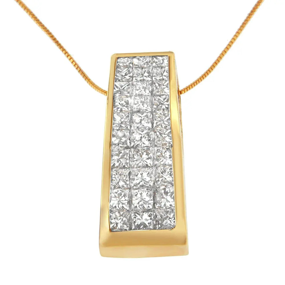 14K Yellow Gold Princess-Cut Diamond Pillar Pendant Necklace (1 5/8 cttw, H-I Color, SI1-SI2 Clarity) - Bijoux-NYC Direct