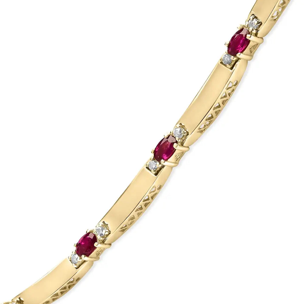 14k yellow gold oval ruby and 3/8 cttw diamond alternating link necklace bijoux-nyc direct