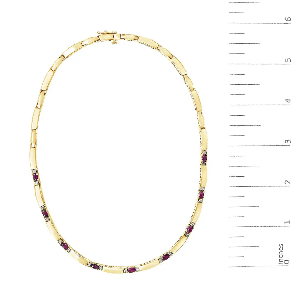 14k yellow gold oval ruby and 3/8 cttw diamond alternating link necklace bijoux-nyc direct