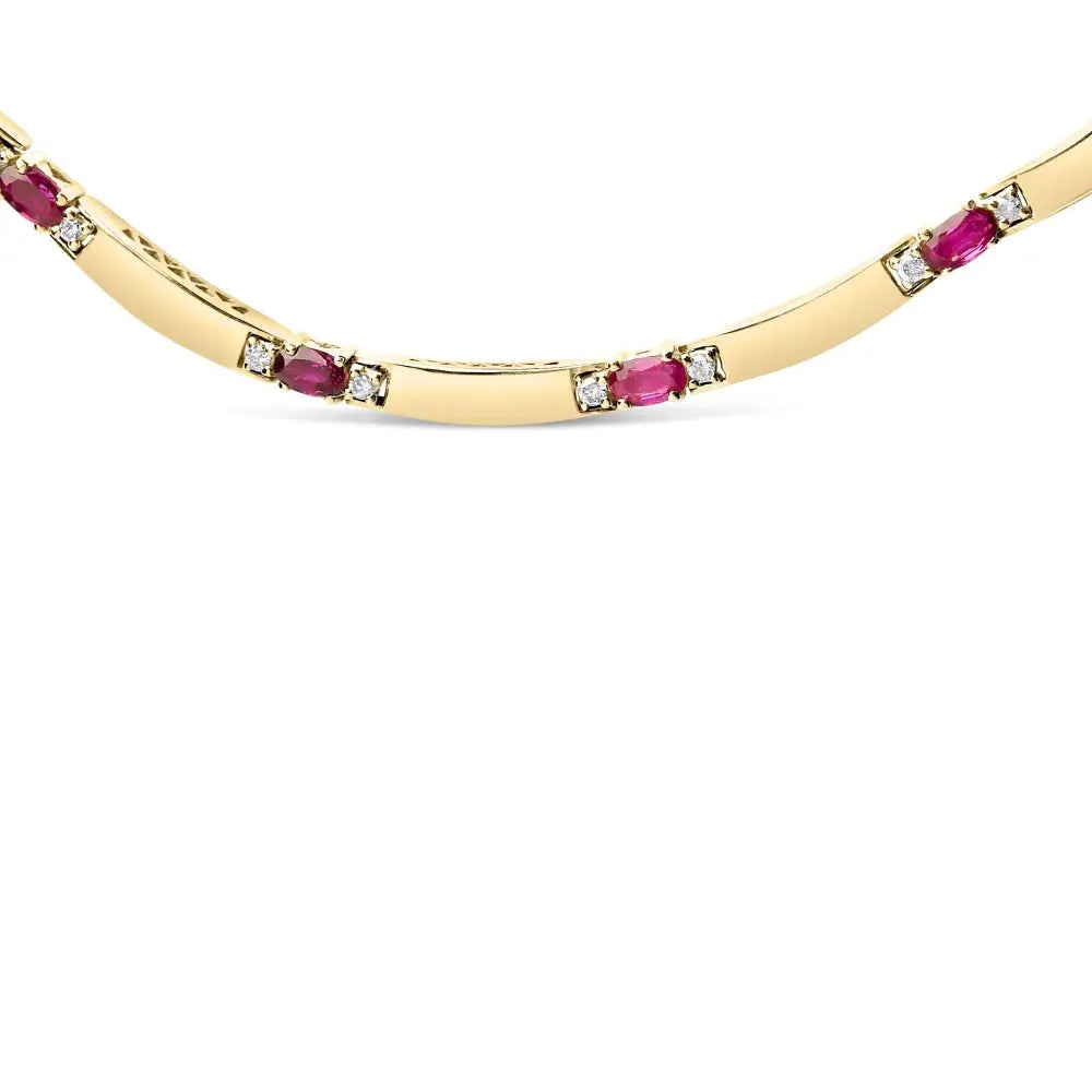 14k yellow gold oval ruby and 3/8 cttw diamond alternating link necklace bijoux-nyc direct