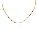 14k yellow gold oval ruby and 3/8 cttw diamond alternating link necklace bijoux-nyc direct