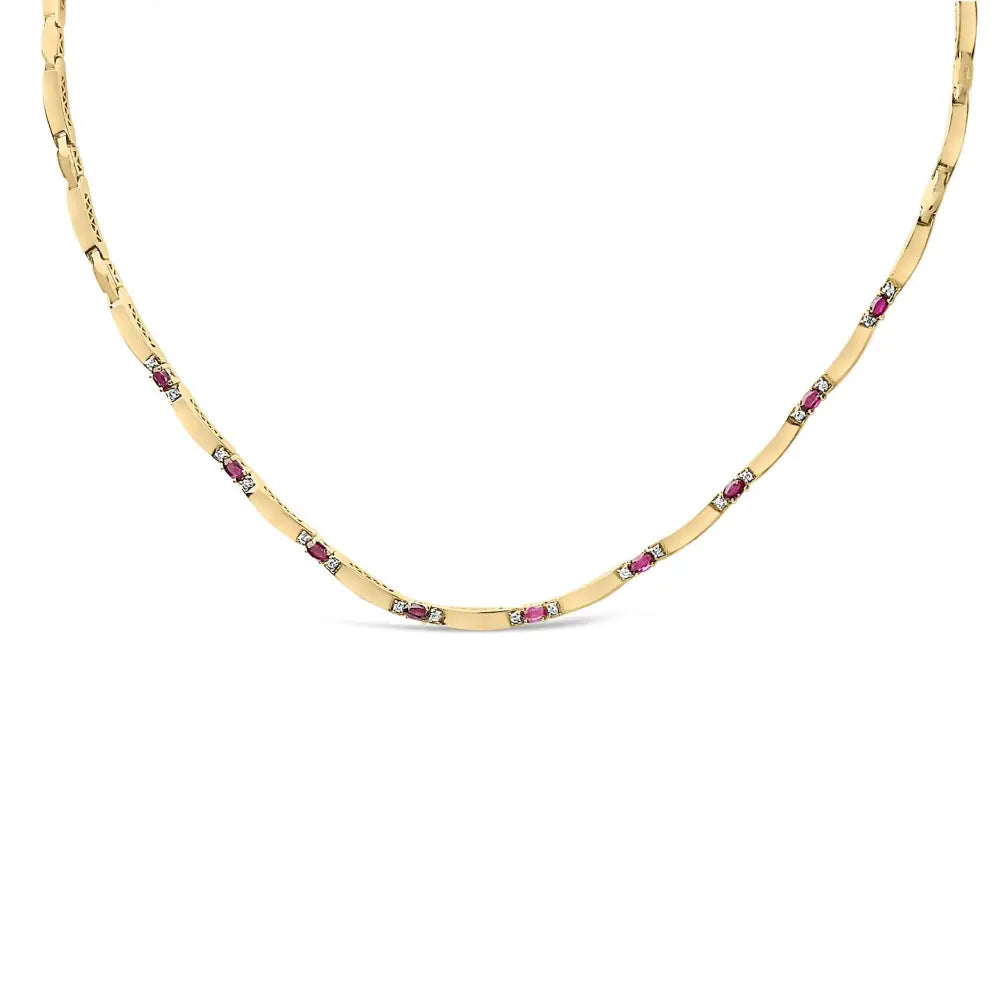 14k yellow gold oval ruby and 3/8 cttw diamond alternating link necklace bijoux-nyc direct