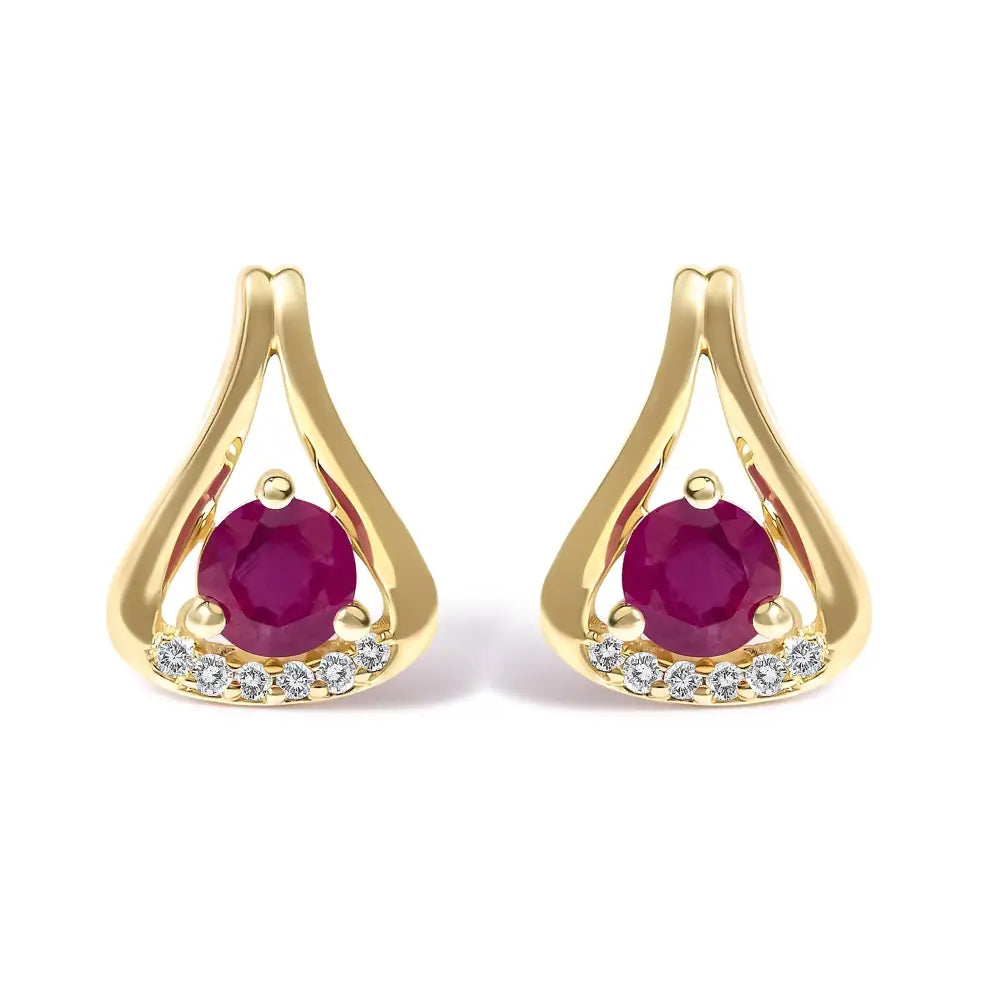 14k yellow gold red ruby and diamond teardrop stud earrings bijoux-nyc direct