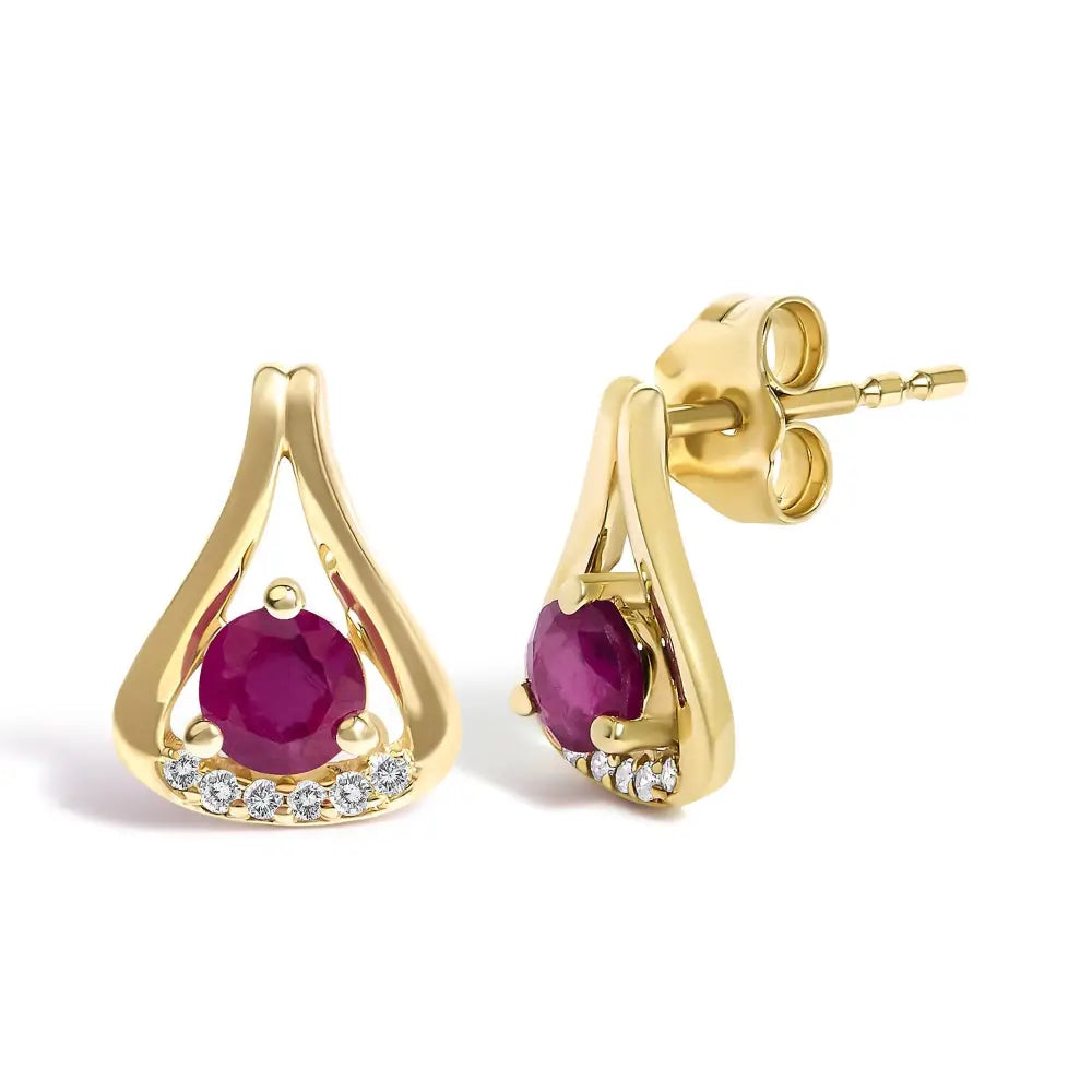 14k yellow gold red ruby and diamond teardrop stud earrings bijoux-nyc direct