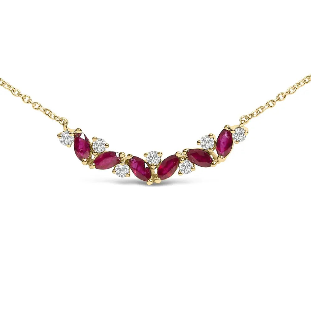 14K Yellow Gold Red Ruby and Diamond Trio Bar Line Necklace (I-J Color, SI2-I1 Clarity) - 18 inch - Bijoux-NYC Direct