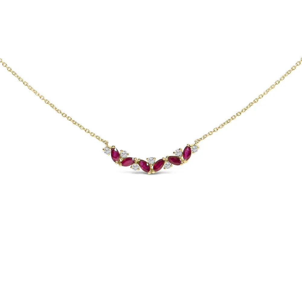 14K Yellow Gold Red Ruby and Diamond Trio Bar Line Necklace (I-J Color, SI2-I1 Clarity) - 18 inch - Bijoux-NYC Direct