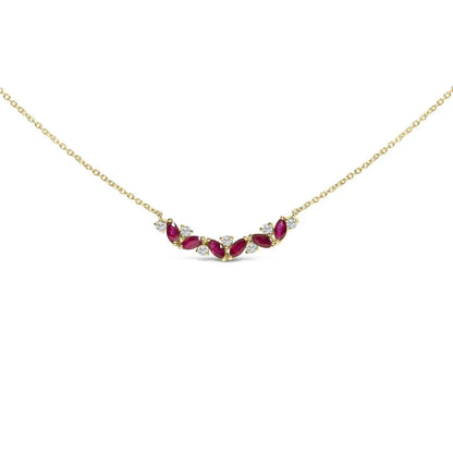14K Yellow Gold Red Ruby and Diamond Trio Bar Line Necklace (I-J Color, SI2-I1 Clarity) - 18 inch - Bijoux-NYC Direct