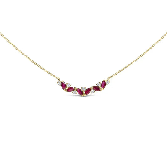 14K Yellow Gold Red Ruby and Diamond Trio Bar Line Necklace (I-J Color, SI2-I1 Clarity) - 18 inch - Bijoux-NYC Direct