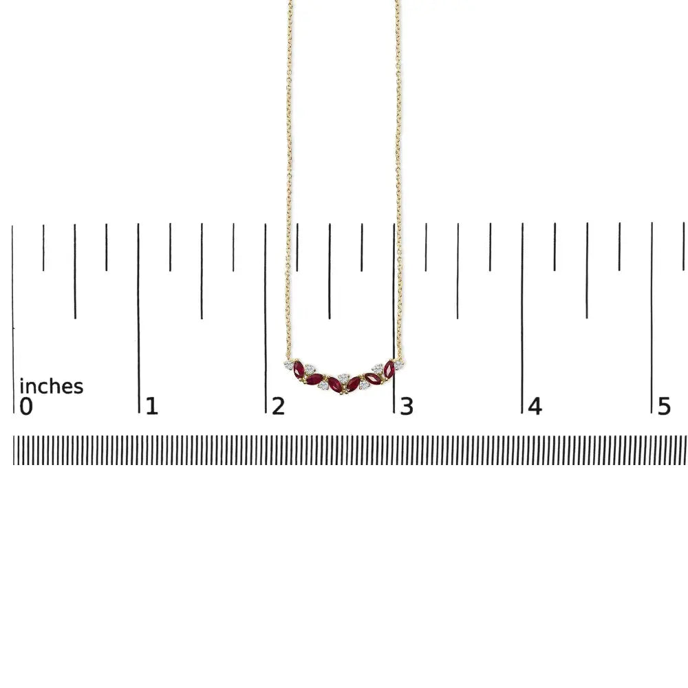 14K Yellow Gold Red Ruby and Diamond Trio Bar Line Necklace (I-J Color, SI2-I1 Clarity) - 18 inch - Bijoux-NYC Direct