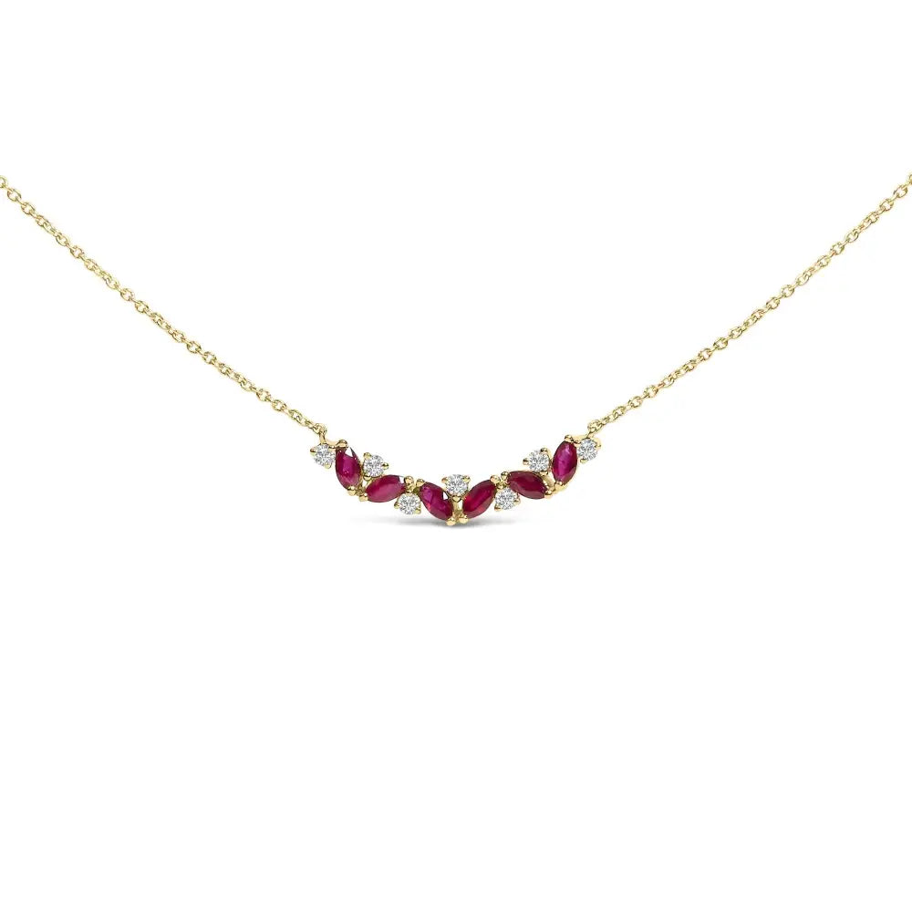 14k yellow gold marquise ruby and diamond trio bar necklace 18 inch bijoux-nyc direct