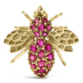 14k yellow gold bee brooch with natural red rubies bijoux-nyc direct