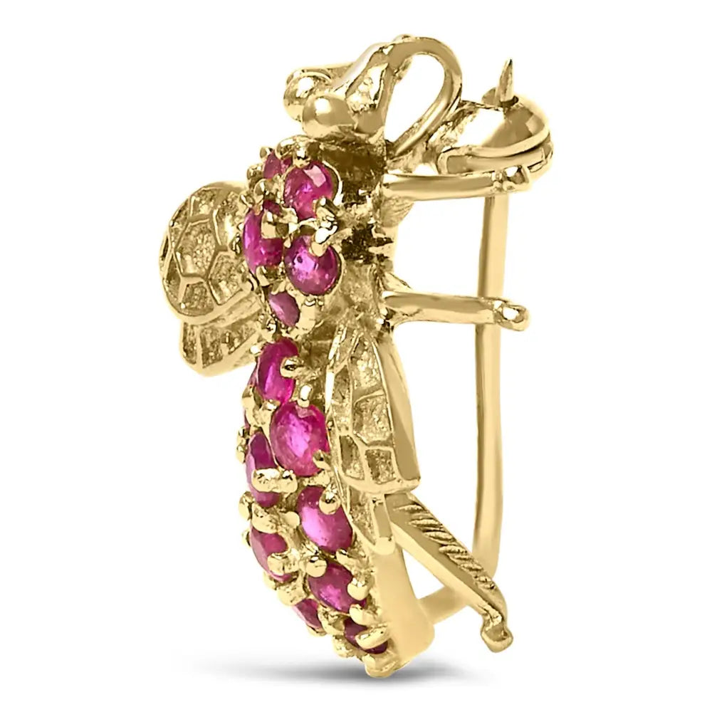 14k yellow gold bee brooch with natural red rubies bijoux-nyc direct