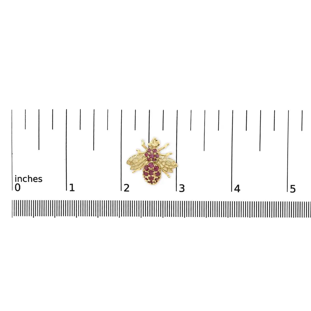 14k yellow gold bee brooch with natural red rubies bijoux-nyc direct
