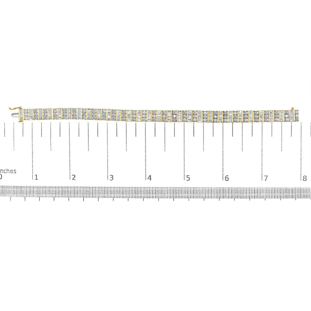 14K Yellow Gold Round and Baguette-Cut Diamond Bracelet (5.50 cttw, H-I Color, I1-I2 Clarity) - Bijoux-NYC Direct