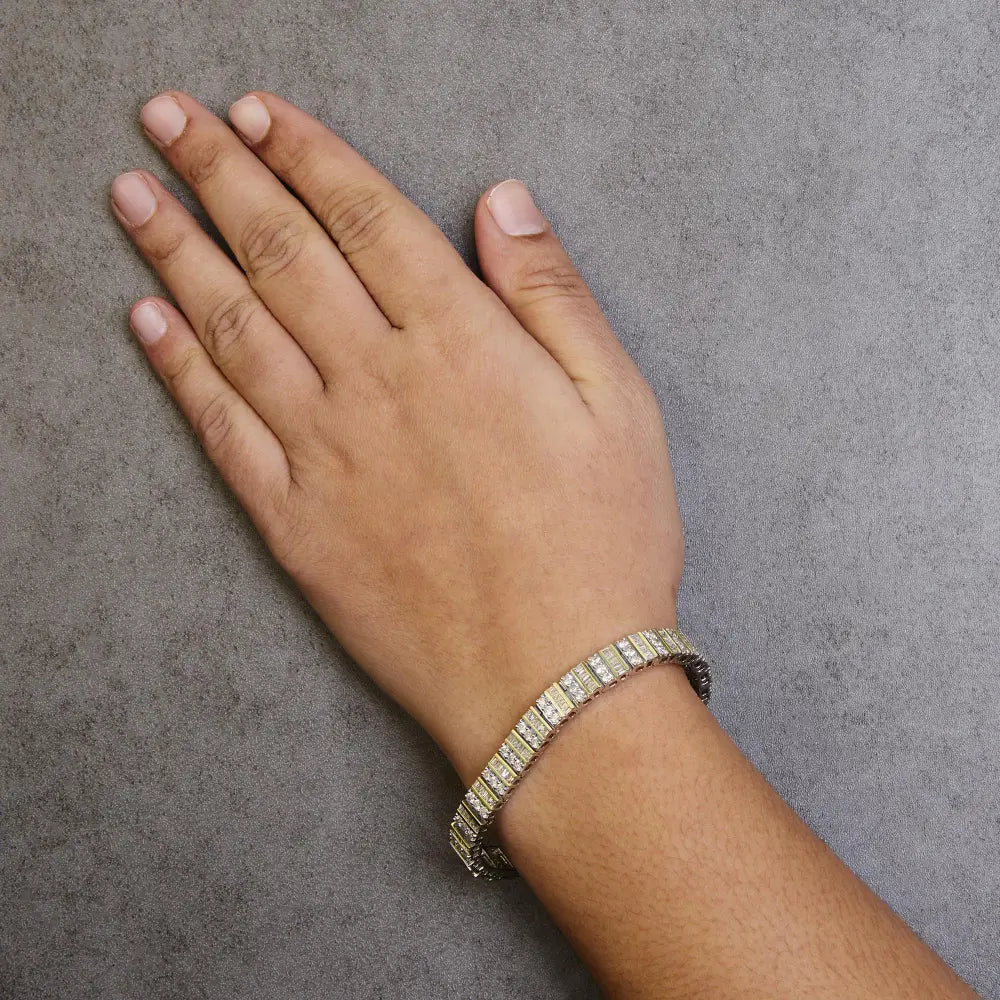 14k yellow gold round and baguette diamond tennis bracelet 5.50 cttw bijoux-nyc direct