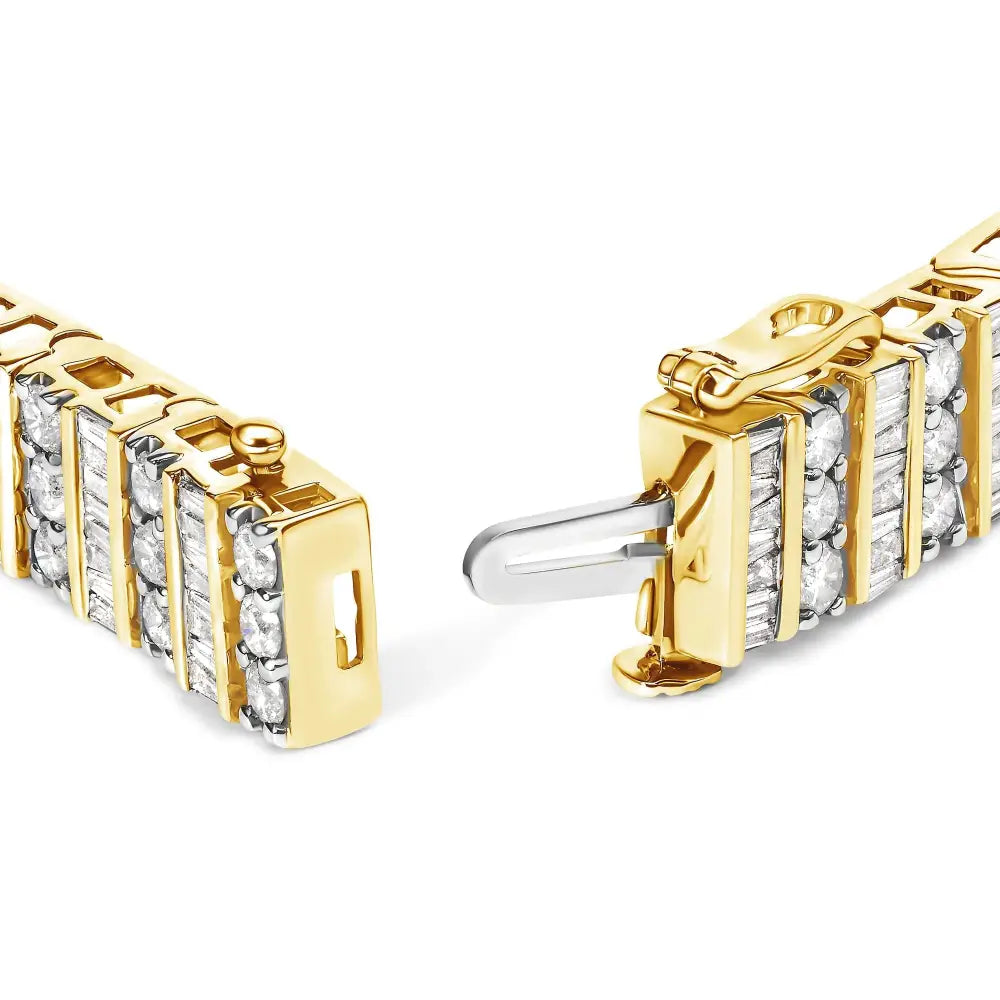 14k yellow gold round and baguette diamond tennis bracelet 5.50 cttw bijoux-nyc direct