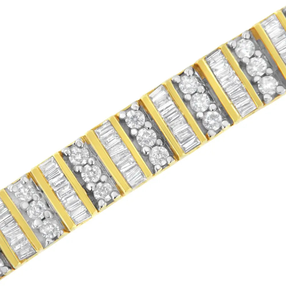 14k yellow gold round and baguette diamond tennis bracelet 5.50 cttw bijoux-nyc direct