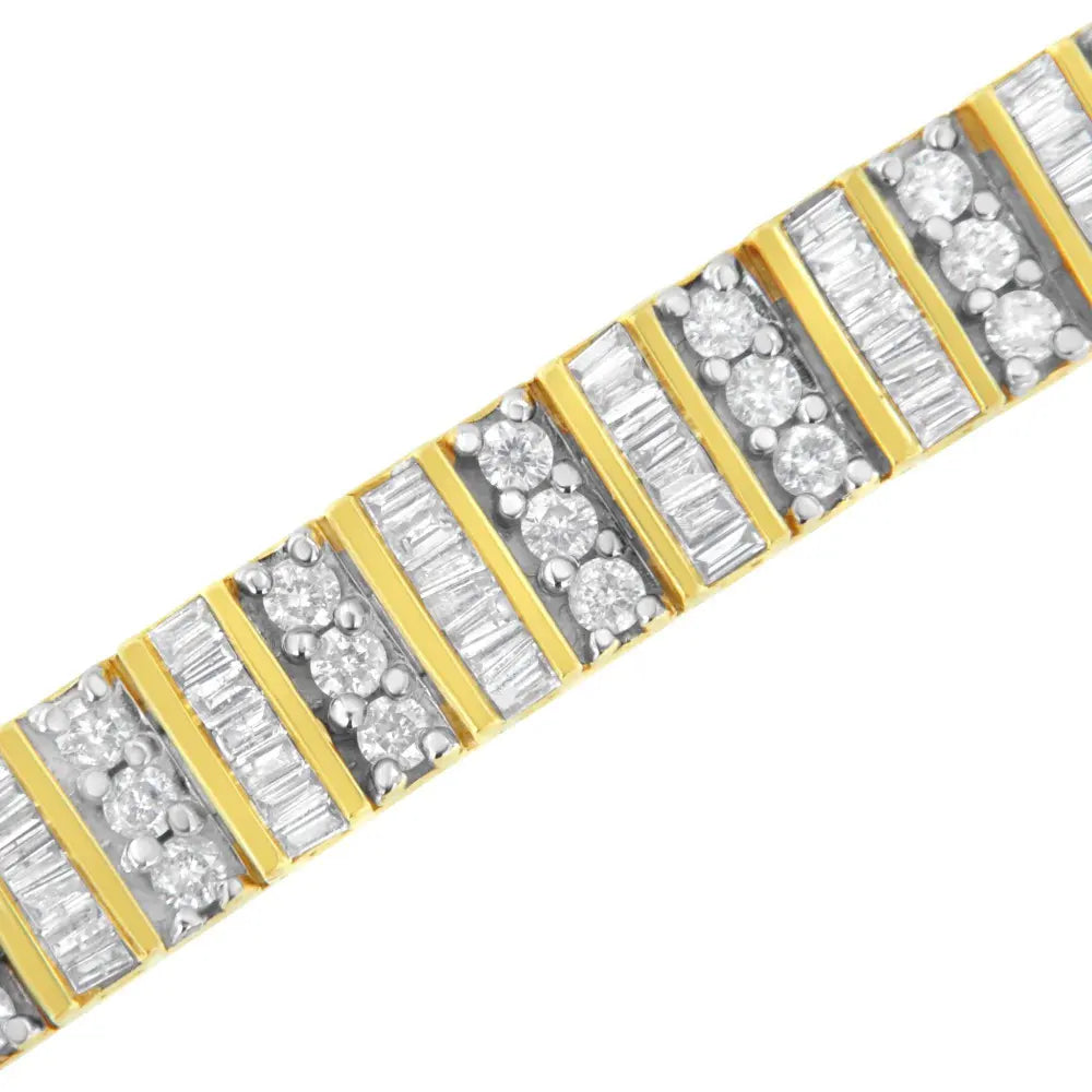 14K Yellow Gold Round and Baguette-Cut Diamond Bracelet (5.50 cttw, H-I Color, I1-I2 Clarity) - Bijoux-NYC Direct