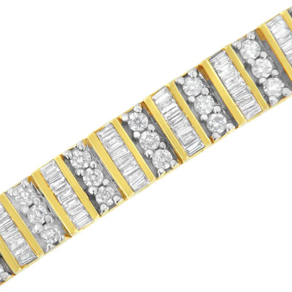 14K Yellow Gold Round and Baguette-Cut Diamond Bracelet (5.50 cttw, H-I Color, I1-I2 Clarity) - Bijoux-NYC Direct