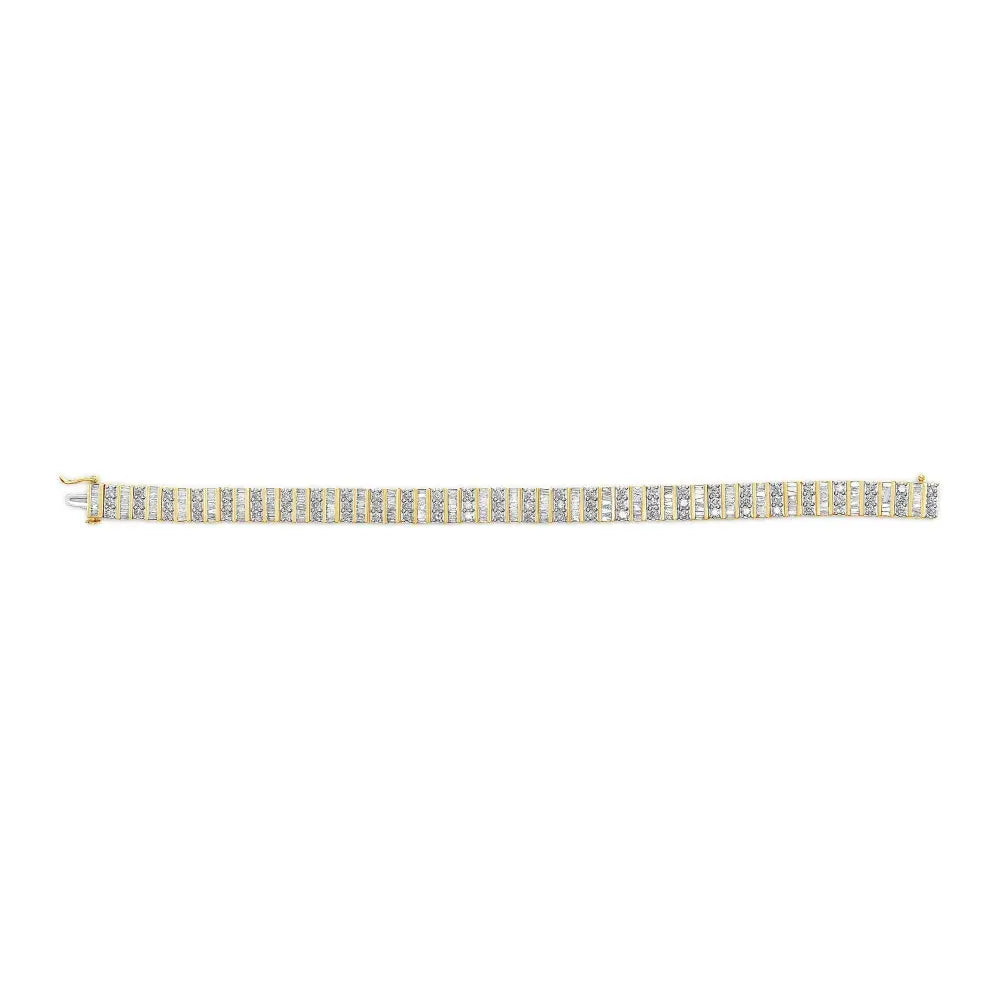 14K Yellow Gold Round and Baguette-Cut Diamond Bracelet (5.50 cttw, H-I Color, I1-I2 Clarity) - Bijoux-NYC Direct