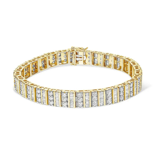 14K Yellow Gold Round and Baguette-Cut Diamond Bracelet (5.50 cttw, H-I Color, I1-I2 Clarity) - Bijoux-NYC Direct