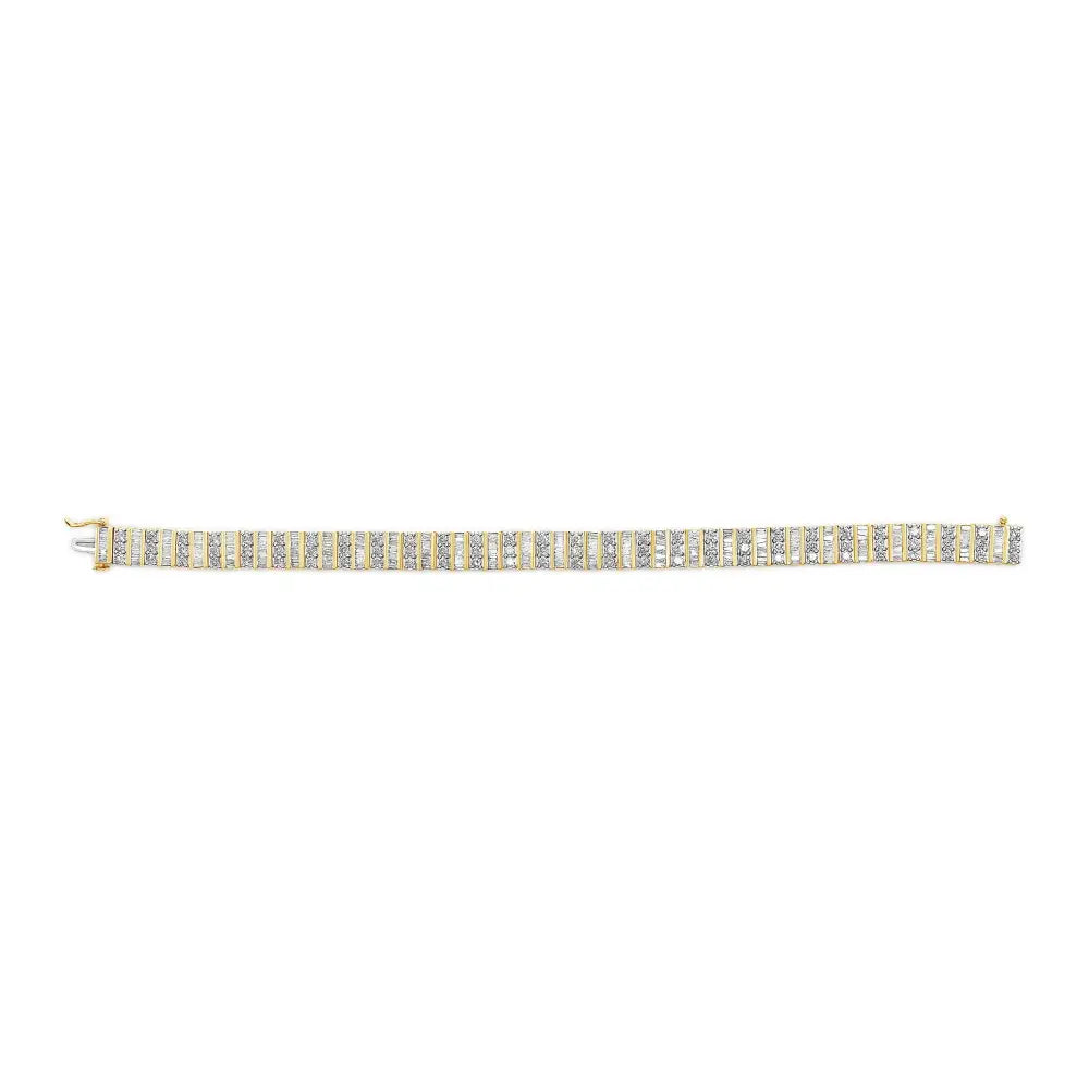 14k yellow gold round and baguette diamond tennis bracelet 5.50 cttw bijoux-nyc direct