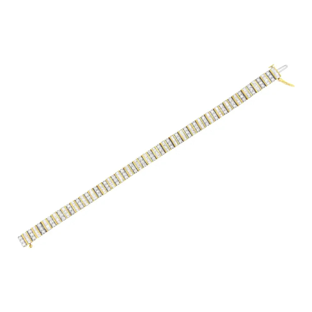 14k yellow gold round and baguette diamond tennis bracelet 5.50 cttw bijoux-nyc direct