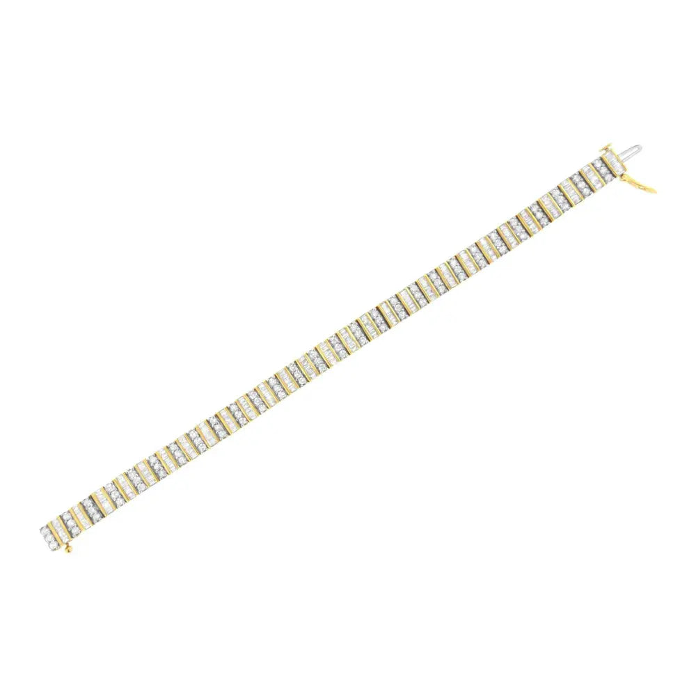 14K Yellow Gold Round and Baguette-Cut Diamond Bracelet (5.50 cttw, H-I Color, I1-I2 Clarity) - Bijoux-NYC Direct