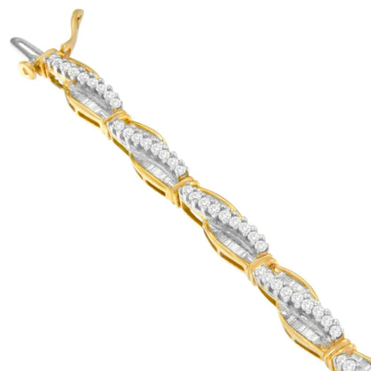 14K Yellow Gold Round and Baguette Cut Winding Love Diamond Bracelet (3.00 cttw, H-I Color, SI1-SI2 Clarity) - Bijoux-NYC Direct