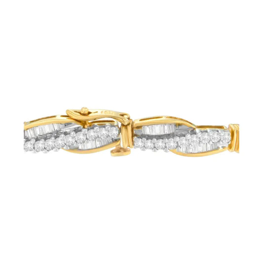 14K Yellow Gold Round and Baguette Cut Winding Love Diamond Bracelet (3.00 cttw, H-I Color, SI1-SI2 Clarity) - Bijoux-NYC Direct