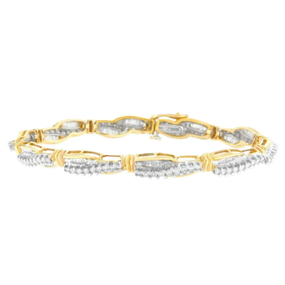 14K Yellow Gold Round and Baguette Cut Winding Love Diamond Bracelet (3.00 cttw, H-I Color, SI1-SI2 Clarity) - Bijoux-NYC Direct