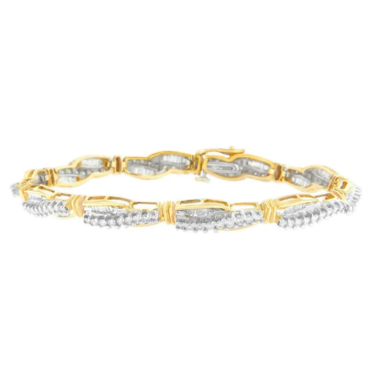 14K Yellow Gold Round and Baguette Cut Winding Love Diamond Bracelet (3.00 cttw, H-I Color, SI1-SI2 Clarity) - Bijoux-NYC Direct