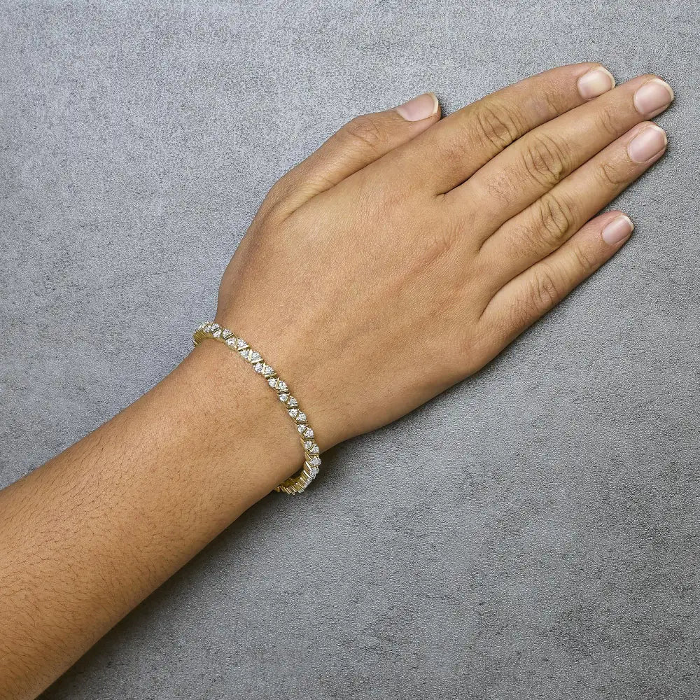 14k yellow gold 4.00 cttw round diamond triangular tennis bracelet bijoux-nyc direct