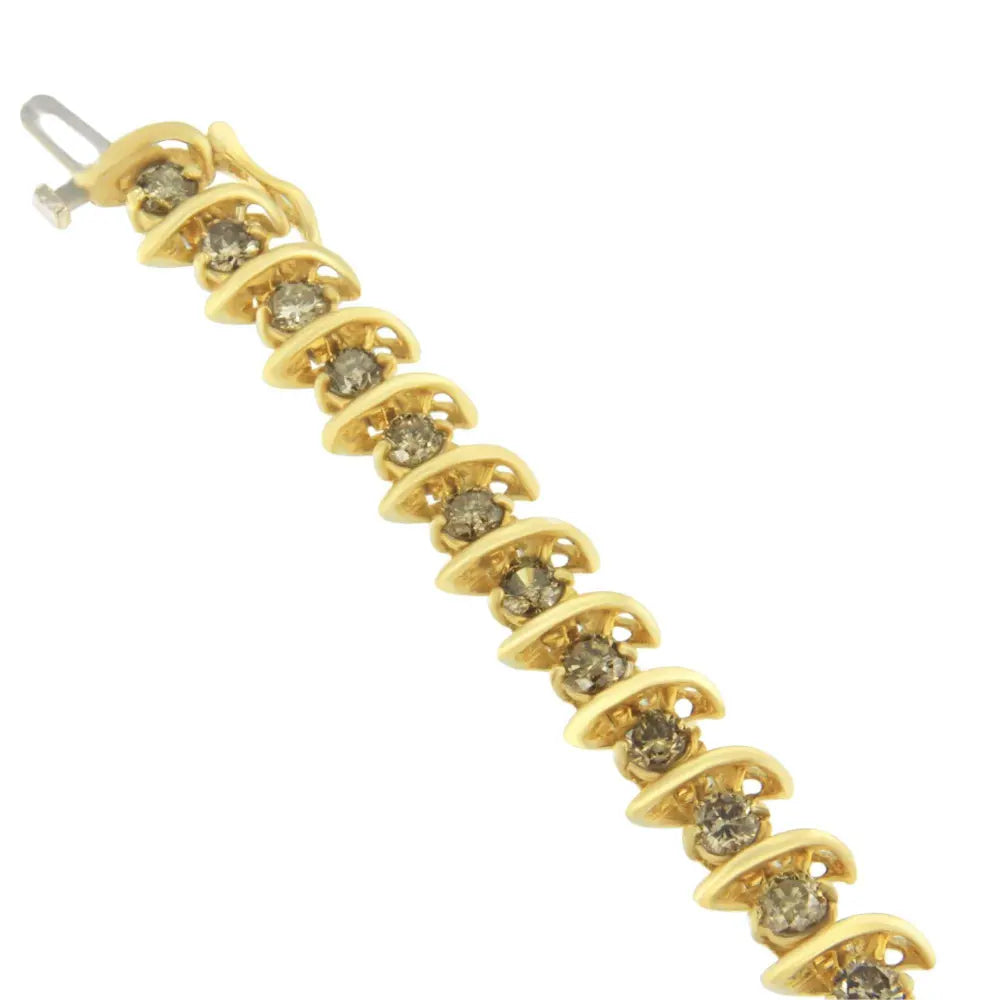 14K Yellow Gold Round-Cut Diamond 'S' Bracelet (6.00 cttw, Brown Color, I1-I2 Clarity) - Bijoux-NYC Direct