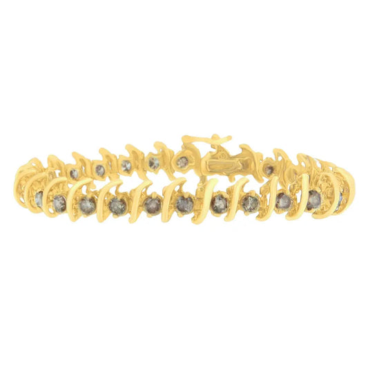 14K Yellow Gold Round-Cut Diamond 'S' Bracelet (6.00 cttw, Brown Color, I1-I2 Clarity) - Bijoux-NYC Direct