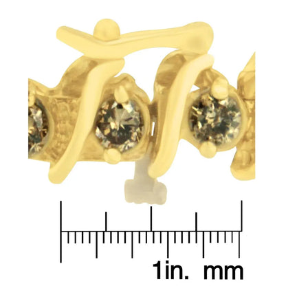 14K Yellow Gold Round-Cut Diamond 'S' Bracelet (6.00 cttw, Brown Color, I1-I2 Clarity) - Bijoux-NYC Direct