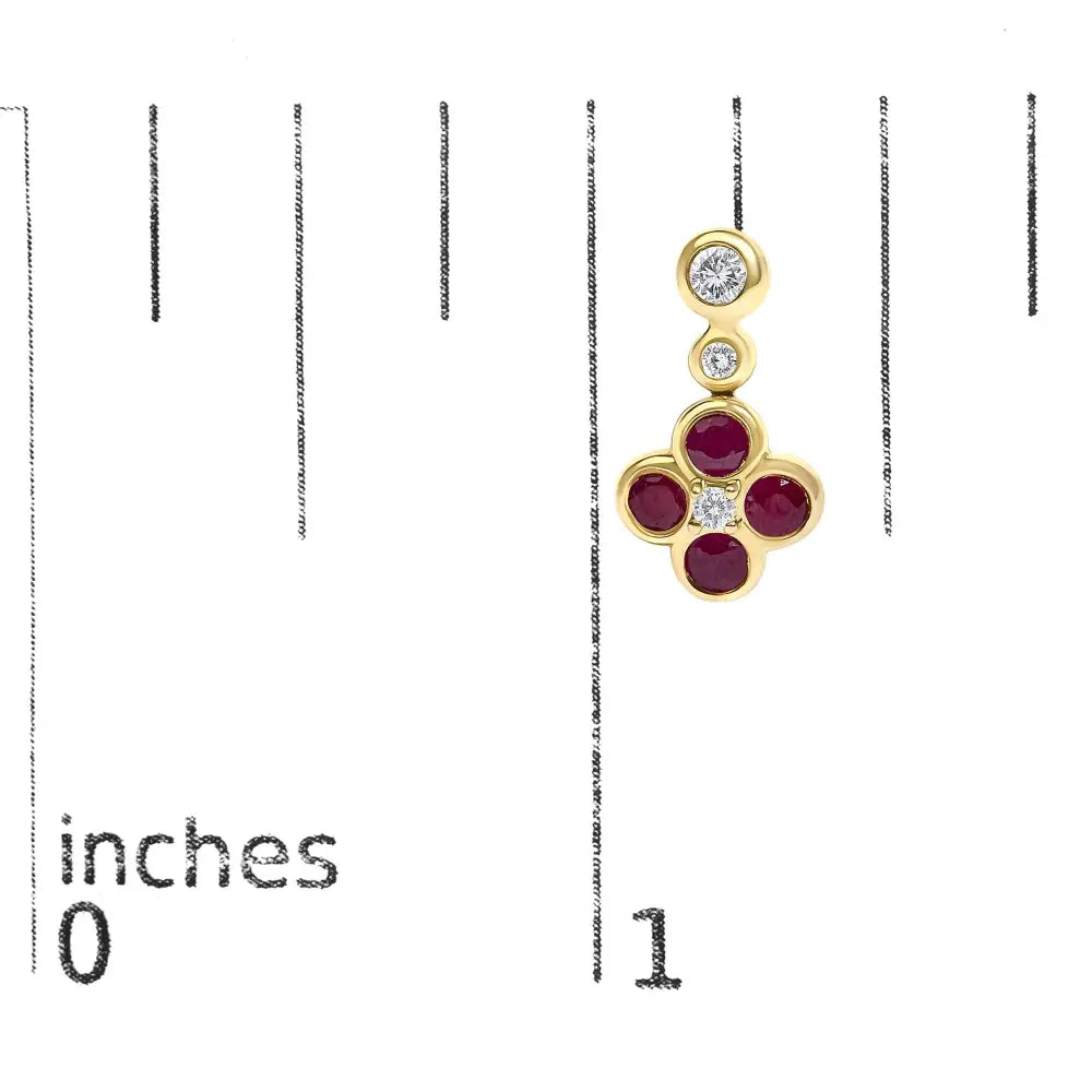 14k yellow gold ruby and 1/10 cttw diamond floral dangle earrings bijoux-nyc direct