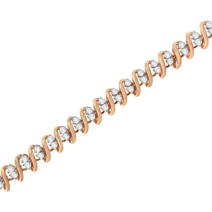 14KT Rose Gold Plated Sterling Silver Diamond S Link Tennis Bracelet (2 cttw, J-K Color, I1-I2 Clarity) - Size 7.5" - Bijoux-NYC Direct