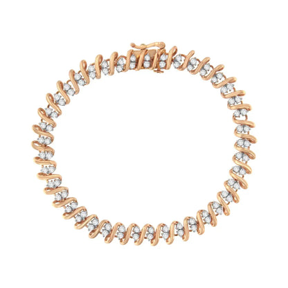 14KT Rose Gold Plated Sterling Silver Diamond S Link Tennis Bracelet (2 cttw, J-K Color, I1-I2 Clarity) - Size 7.5" - Bijoux-NYC Direct