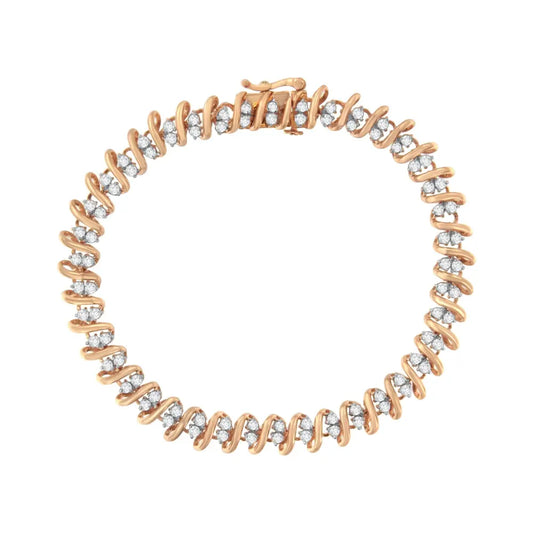 14KT Rose Gold Plated Sterling Silver Diamond S Link Tennis Bracelet (2 cttw, J-K Color, I1-I2 Clarity) - Size 7.5" - Bijoux-NYC Direct