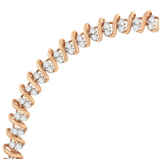 14KT Rose Gold Plated Sterling Silver Diamond S Link Tennis Bracelet (2 cttw, J-K Color, I1-I2 Clarity) - Size 7.5" - Bijoux-NYC Direct