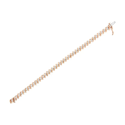 14KT Rose Gold Plated Sterling Silver Diamond S Link Tennis Bracelet (2 cttw, J-K Color, I1-I2 Clarity) - Size 7.5" - Bijoux-NYC Direct