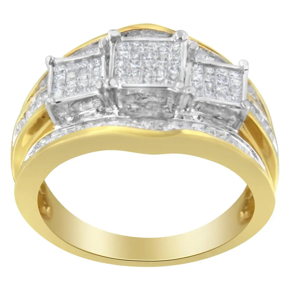 14kt two-tone gold 1ctw diamond cluster ring with baguette and princess cuts bijoux-nyc direct