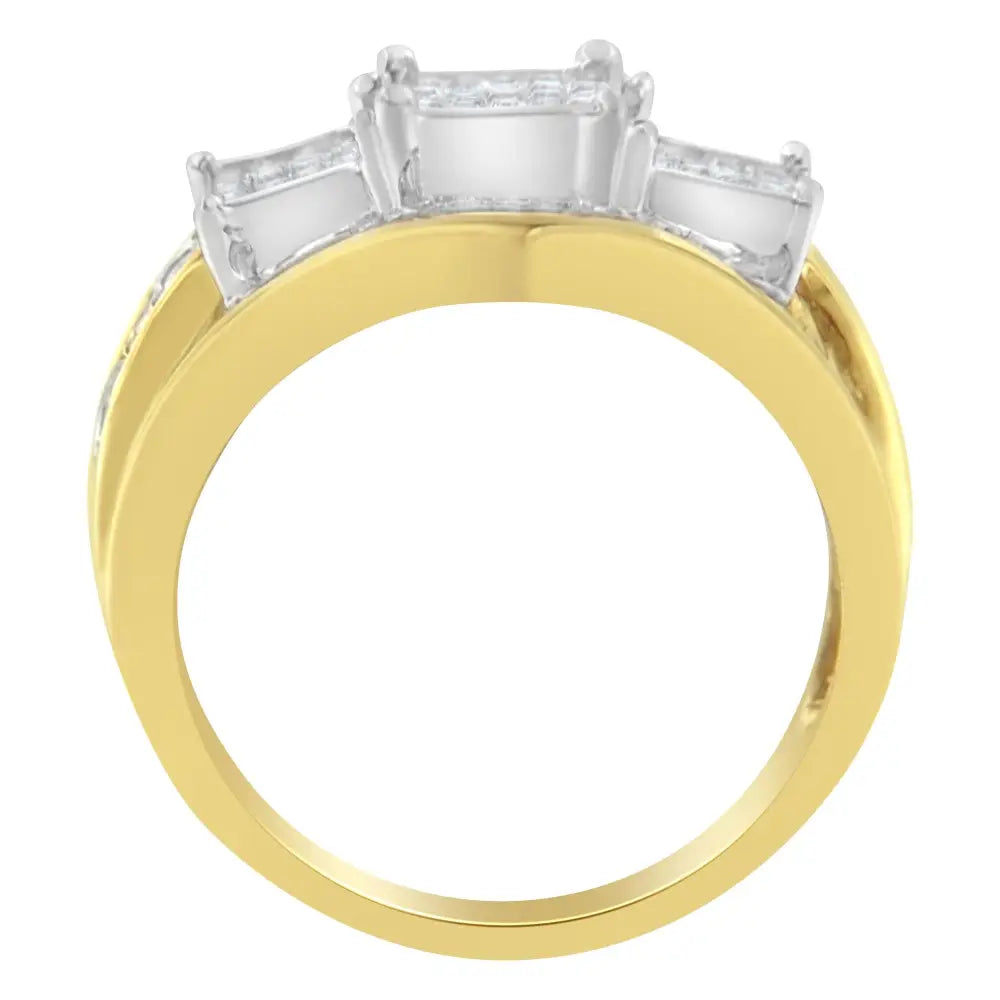 14kt two-tone gold 1ctw diamond cluster ring with baguette and princess cuts bijoux-nyc direct