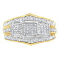 14kt two-tone gold 1ctw diamond cluster ring with baguette and princess cuts bijoux-nyc direct
