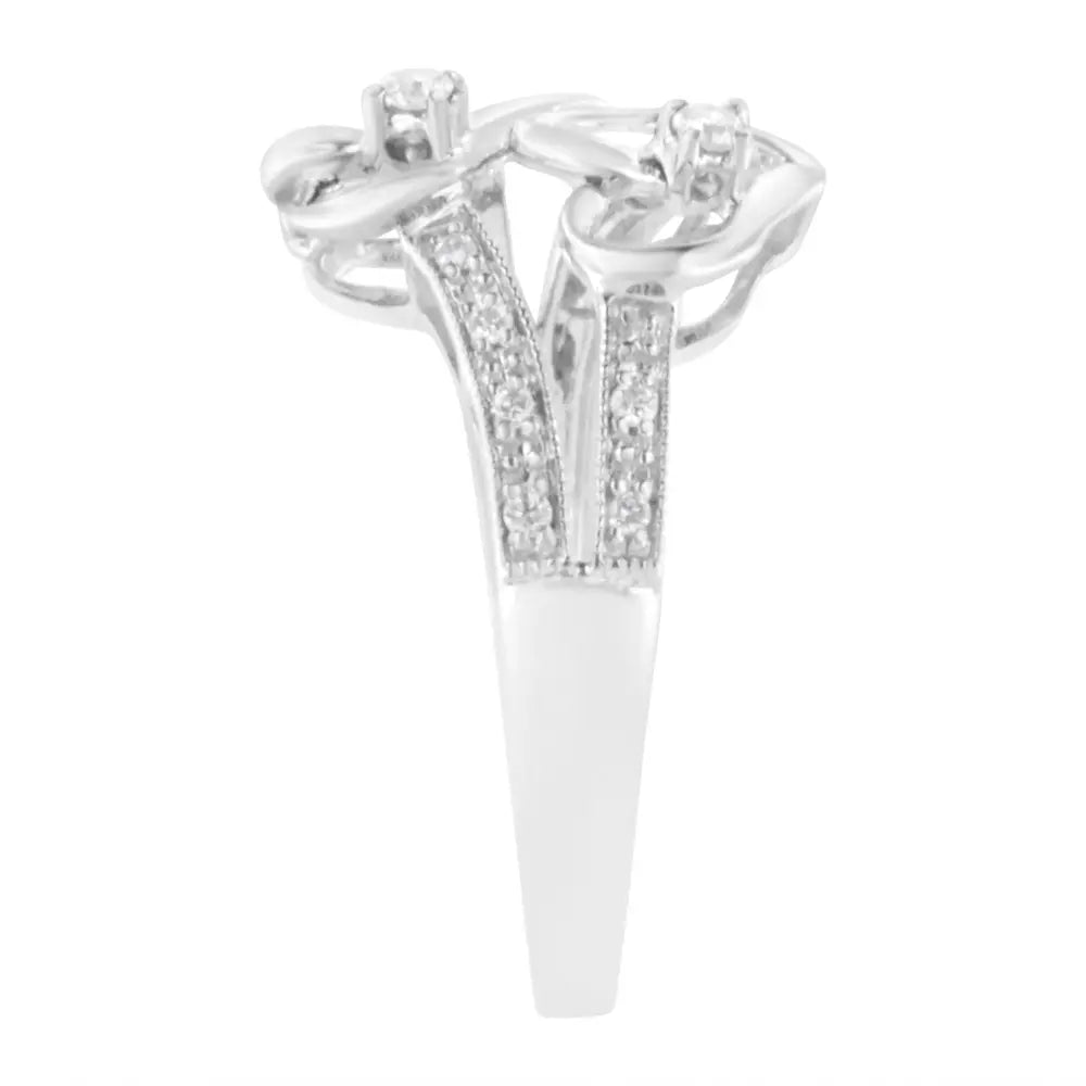 14kt white gold 1/10 cttw diamond milgrain twin heart ring bijoux-nyc direct